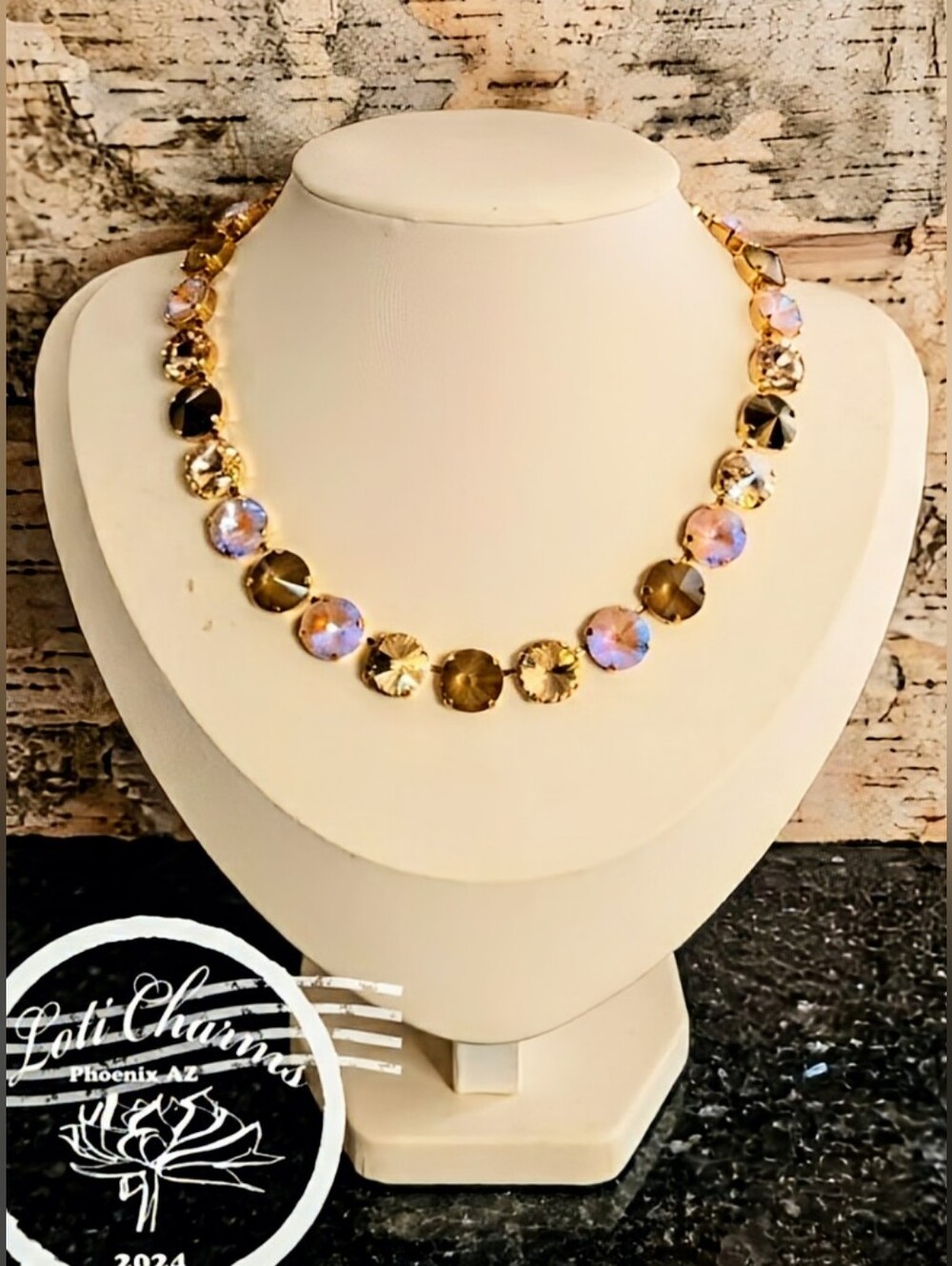 Vintage Champagne W/ Large Premium Crystals In 18k Plated Tennis Necklace